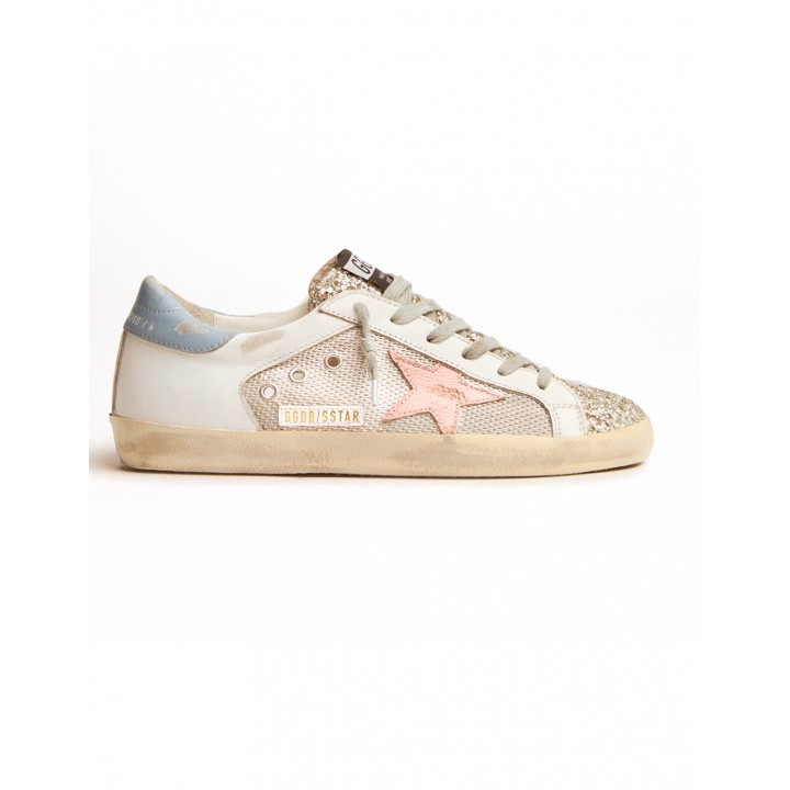Купить Кеды Golden Goose  'Superstar' LTD sneakers in white leather with mesh insert and silver glitter tongue 